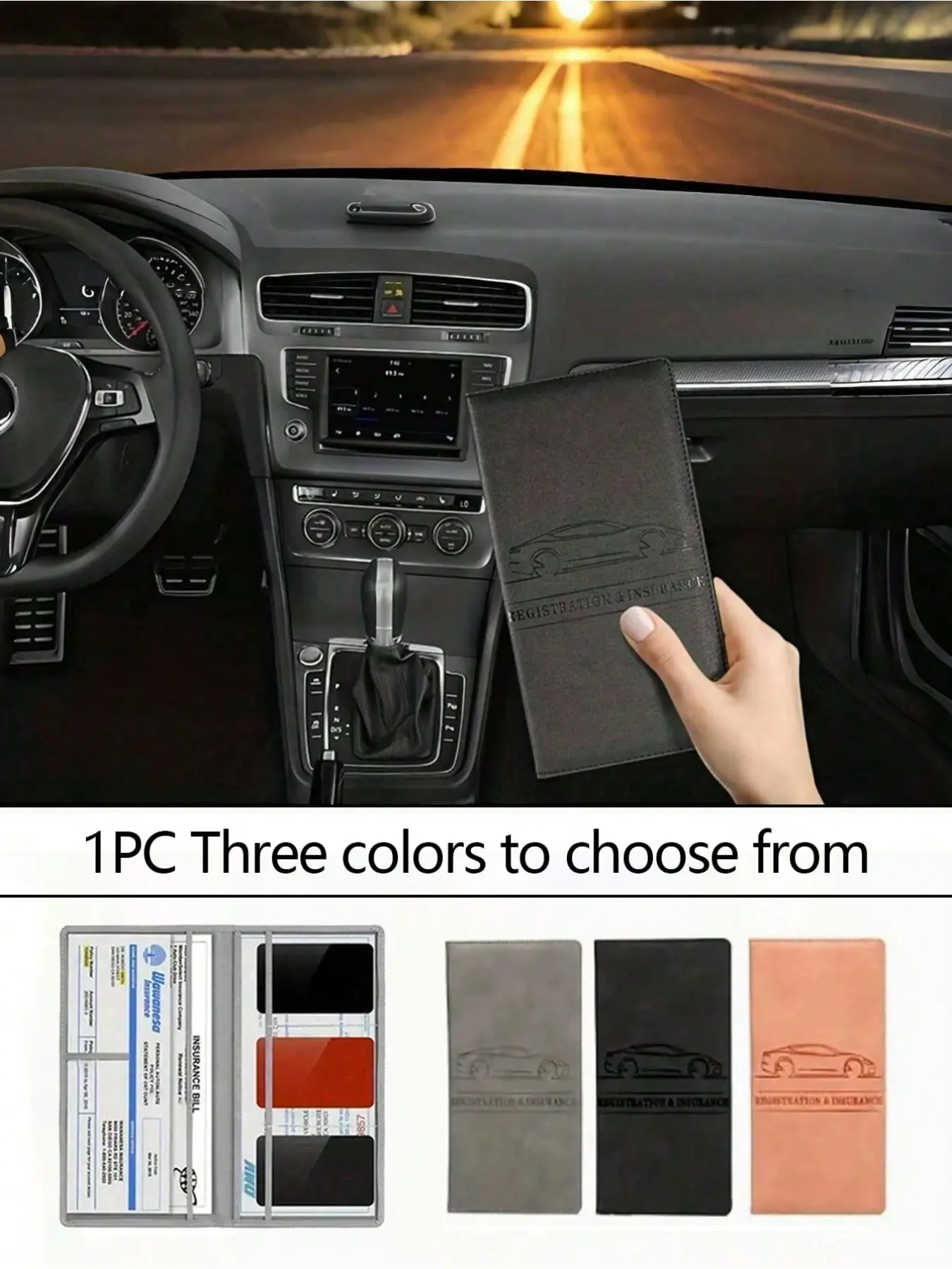 Long PU Leather Car Registration and Insurance Folder, Holds ID, Driver's License, Keys, Contact Cards, Unisex Wallet Case, Passport Holder