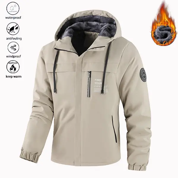 Men's Thick Warm Fleece Lined Hooded Jacket Windproof Waterproof Insulated Casual Sports Coat for Outdoor Activities Cold Weather Machine Washable Western Style Winter Wool Lining