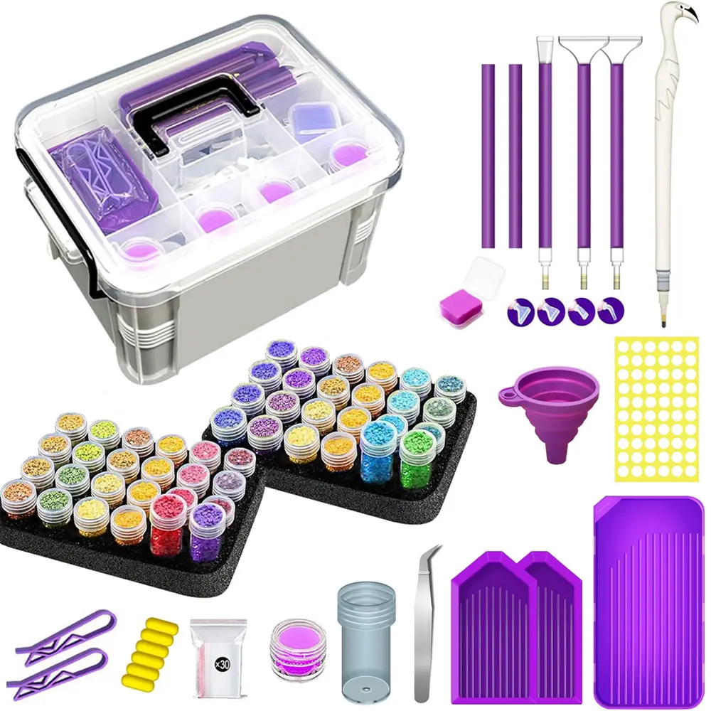 111pcs diamond painting storage set, beginner's tool set for diamond painting, diamond painting portable storage box, including sorting tray, bottles, tweezers, pens, funnels for jewelry beads, ring charms, glitter rhinestones, ideal gift for craft lovers