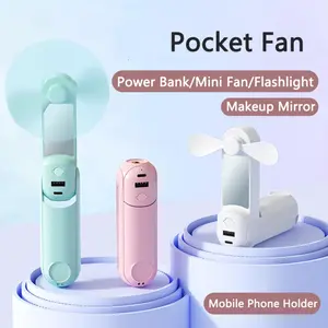Lash Fan, Handheld  Portable Fan, 5 IN 1 Mini Foldable Travel Fans with Power Bank, Pocket Design USB Rechargeable for Travel Concert Lash Makeup, Summer Gifts for Women Girl