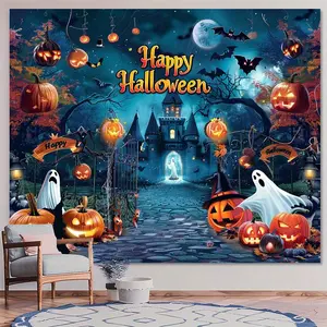 Halloween Party Backdrop Banner - Polyester Horror Magic Castle & Ghosts Design - Multi-Size No-Electricity Needed Decoration for Indoor & Outdoor - Universal Holiday Multipurpose Photo Booth Prop