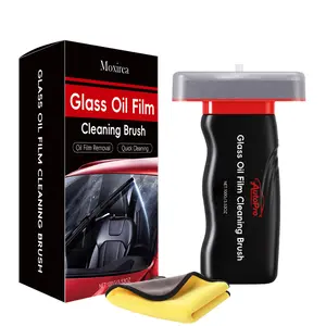 Windshield oil film remover stick, handheld red oil film remover and car window cleaner, professional set including glass cleaning lotion and towel