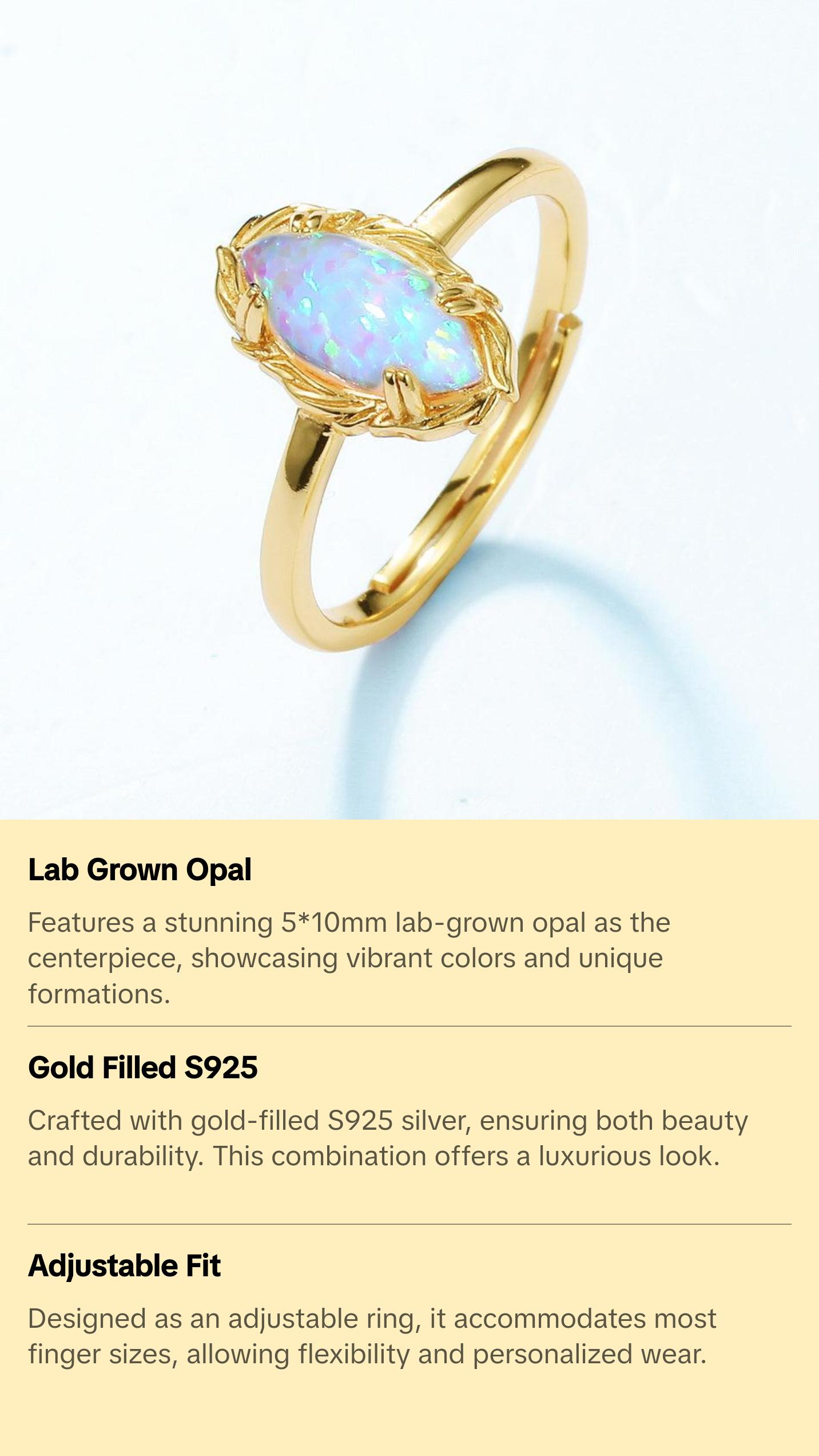 Opal Marquise Cut Adjustable Ring