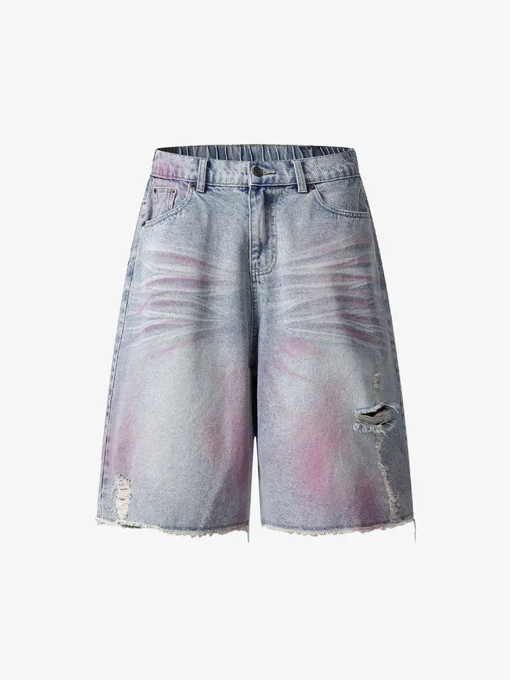 Distressed Tie-Dye Denim Jorts Distressed Tie-Dye Denim Jorts