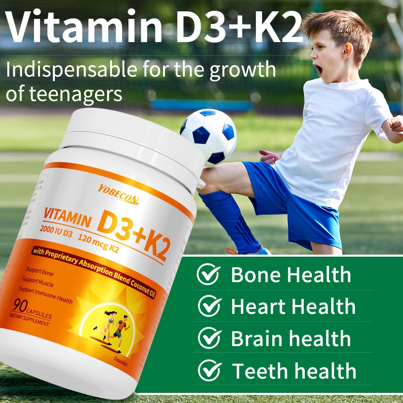 Vitamin D3K2 Supplement, 90-day supply, 2000 IU D3, 120mcg K2 (including MK7), supports bone and dental health, dual nutritional support, daily care, easy to swallow - 90 capsules