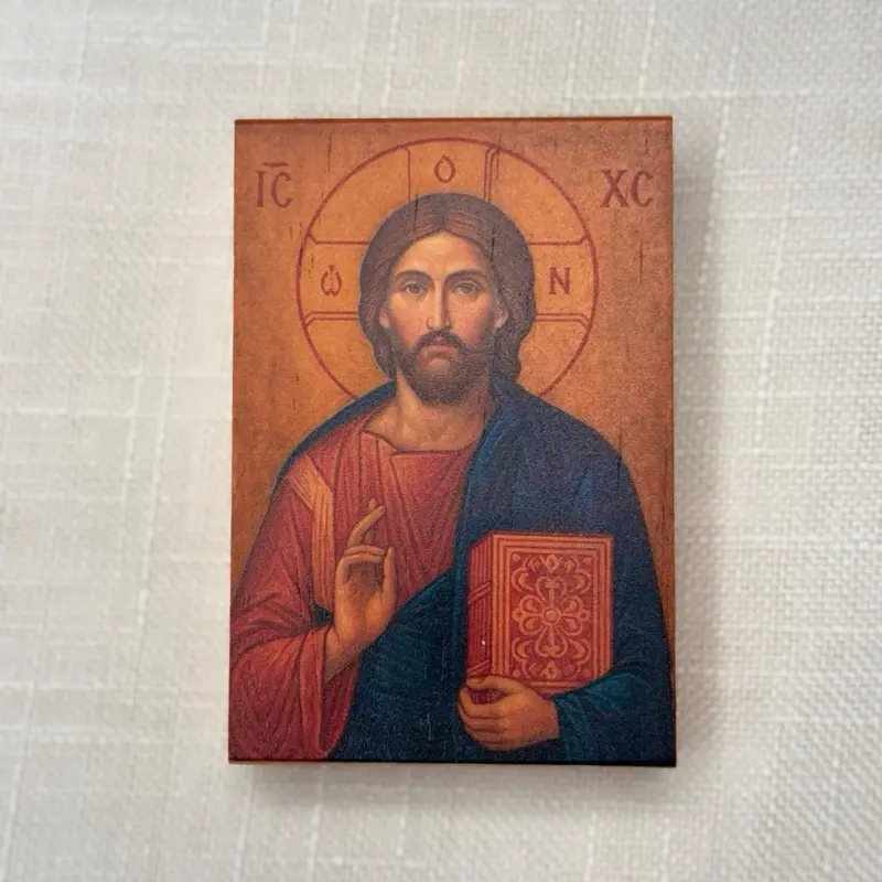 Pocket Icon - Jesus Christ Pantocrator Byzantine Style Wood Icon Religious