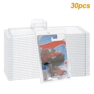 30Pcs Clear Clamshell Protector Cases for HW Mainline Model Cars Stackable Dustproof Display Storage Boxes with Hanging Hole