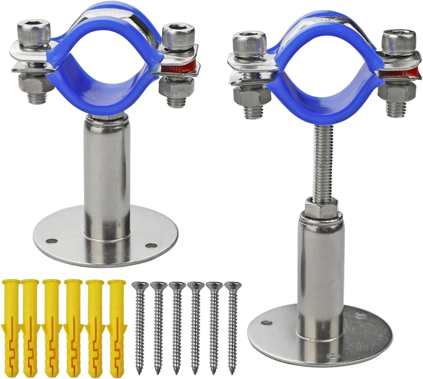 2PCS 304 Stainless Steel Wall/Ceiling Mount Pipe Supports, Adjustable Pipe Strap Clamp with Screws for OD Pipe 25-27mm, Adjustable Height 50-100mm