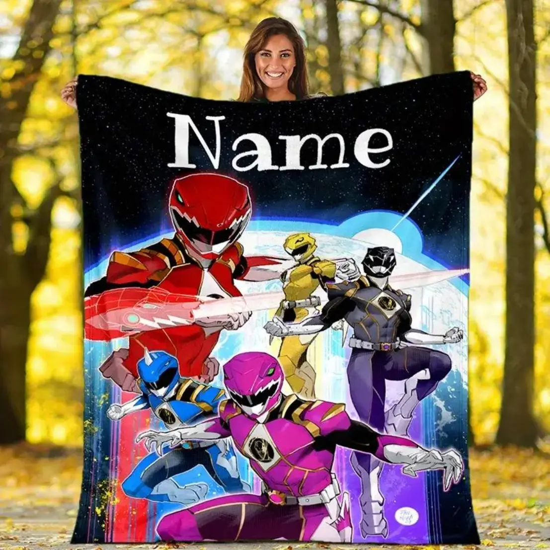Customizable Cartoon Power Rangers Blanket - Washable in Machine, Perfect for Home Decor, Bed, Couch, Car Trips, And Camping Year-Round - Great for Christmas And Birthday Gifts for Family  Warm Haven Textiles