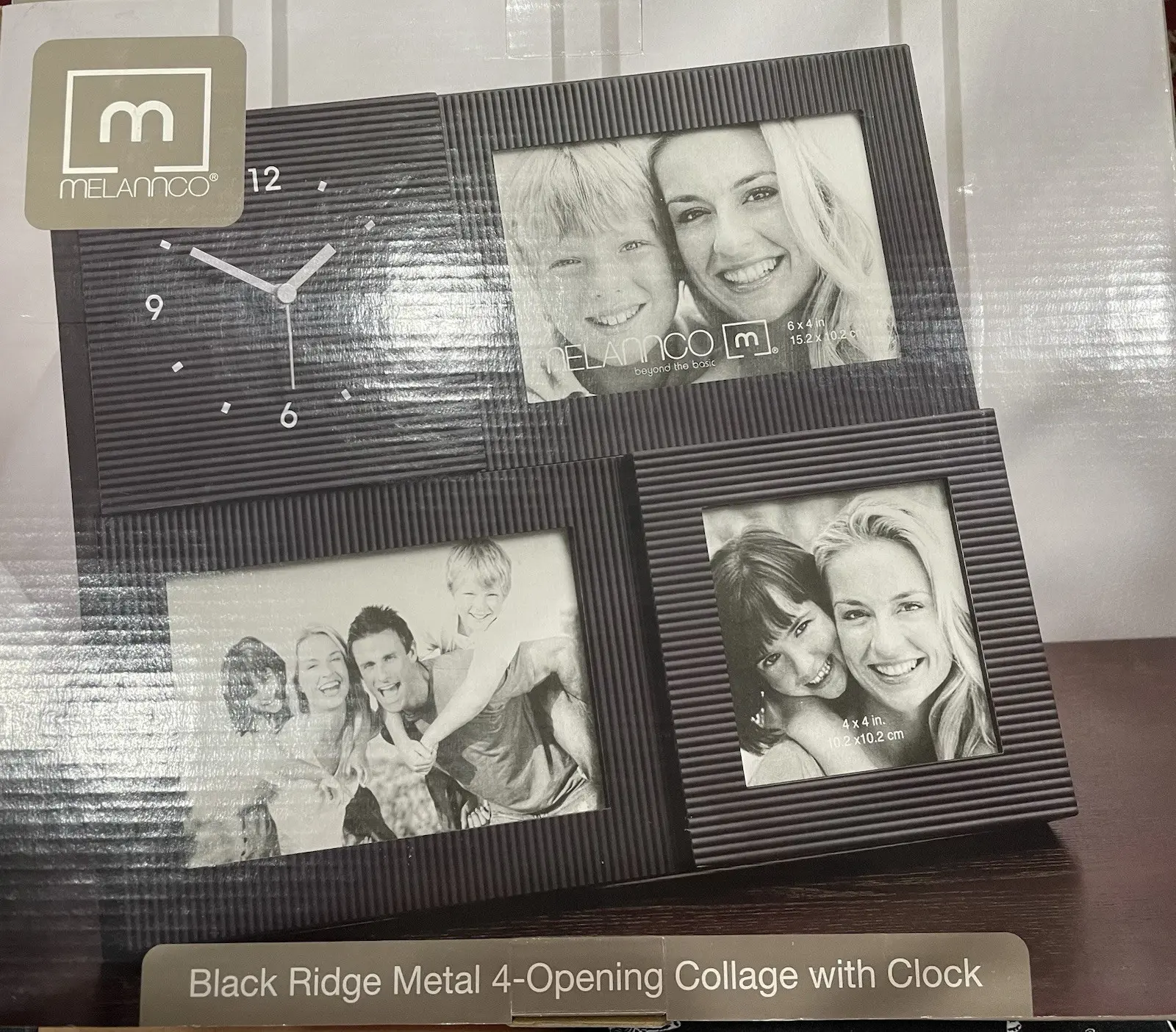 MELANNCO Black Ridge Metal 3-Opening Collage with Clock