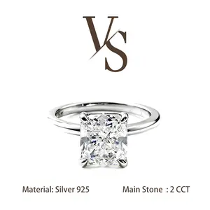 [Venus Jewelry] Synthetic Moissanite 3 CCT Radiant Cut Solitare Band Solid Silver 925 Sterling Ring