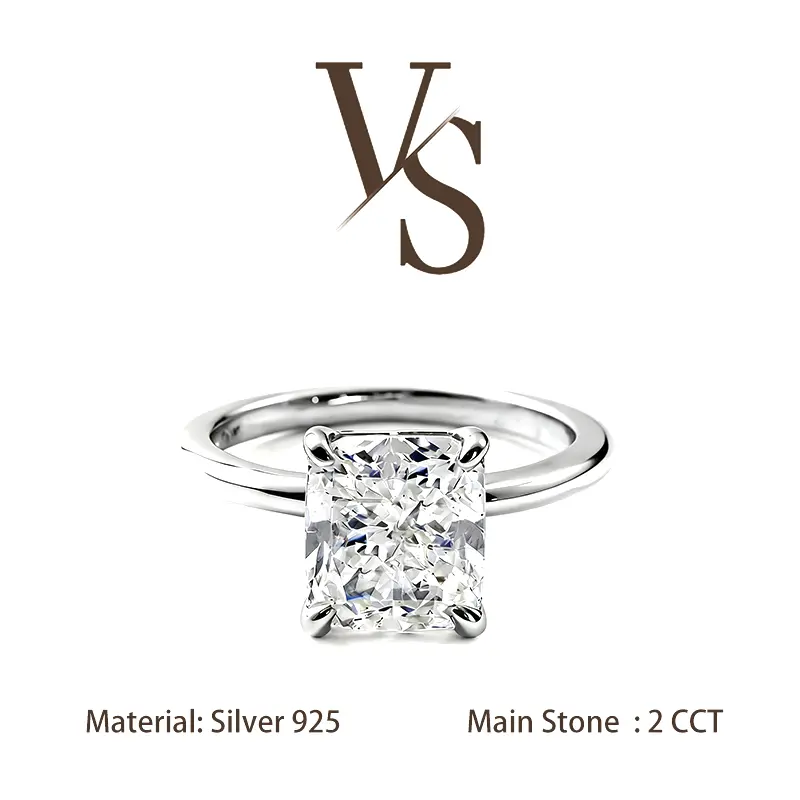 [Venus Jewelry] Lab Created Gemstone 3 CCT Radiant Cut Solitare Band Solid Silver 925 Sterling Ring