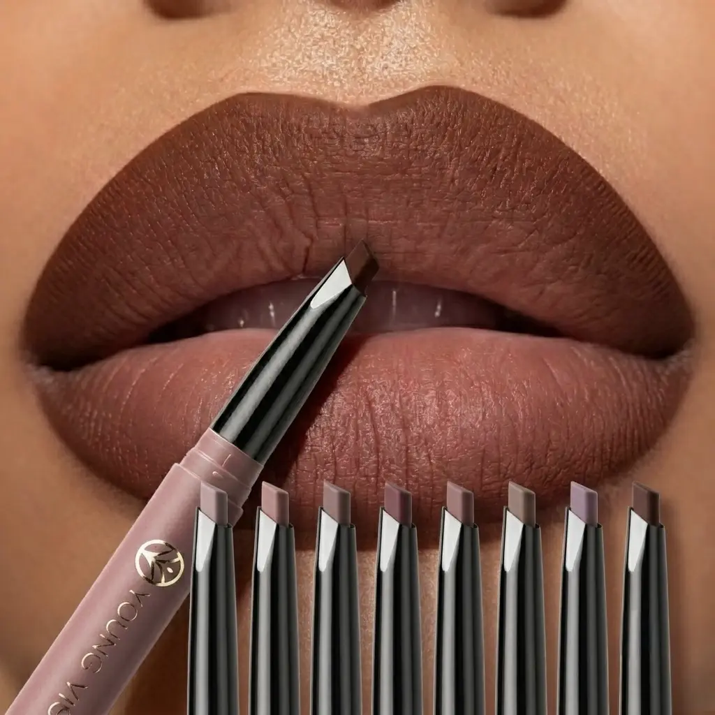 8Pcs Matte Lip Liner Set, Nude & Brown Shades, Waterproof Long-Lasting Velvet Lip Stick Pencils, Sculpt 3D Lip Contour For European American M Lips, Portable All-Match Daily & Party Lip Makeup Kit