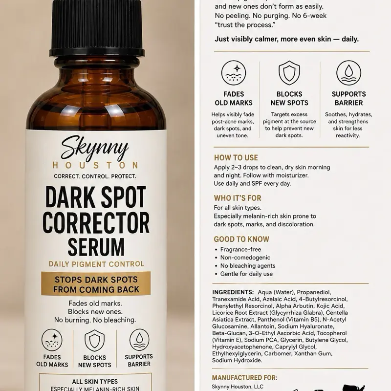 Dark Spot Control Serum - Gentle, Non-Irritating Skincare for Melanin-Rich Skin, Fades Dark Spots, Stops New Pigment Formation