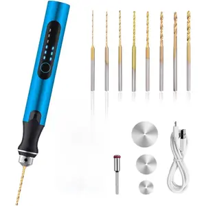 3-Speed Cordless Mini Drill Pen With 8 Small Drill Bits,Rechargeable Electric Hand Drill Pin Vise,Resin Drill Set For Jewelry Making,Resin,Plastic,Wood,Keychains DIY (BLUE) Stainless Steel Tweezers gift