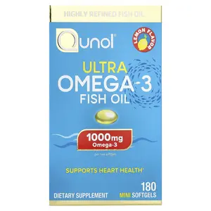 Qunol Ultra Omega-3 Fish Oil, Lemon, 180 Mini Softgels (500 mg per Softgel)