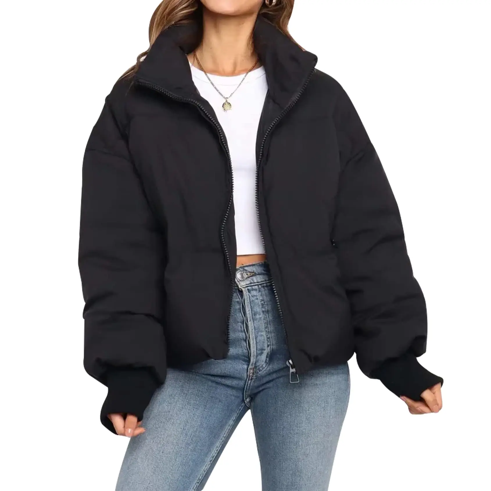 Yimoon Women's Cropped Puffer Jackets Winter Coats for Women Short Warm Quilted Jacket Outerwear Long Sleeve Casual Womenwear