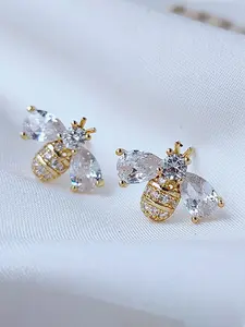 Cute Bee Design Zircon Stud Earrings, Fashionable Jewelry for Women & Girls, Trendy All-match & Exquisite Jewelry for Birthday Gift