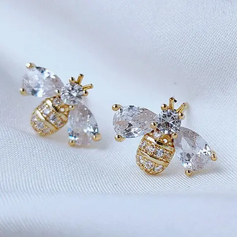 Cute Bee Design Zircon Pretty Studs Earrings, Fashionable Jewelry for Women & Girls, Trendy All-match & Exquisite Jewelry for Birthday Gift
