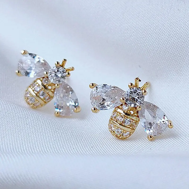 Cute Bee Design Zircon Pretty Studs Earrings, Fashionable Jewelry for Women & Girls, Trendy All-match & Exquisite Jewelry for Birthday Gift
