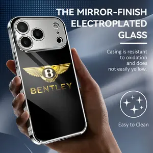 B-BentleyS Sports car logo simple luxury fashion Phone Case For iPhone 17 16 15 14 13 12 Pro Max Plus Electroplated Metal Bumper Case Slim Tempered Glass Back Shockproof Anti-Scratch Luxury Case Fashion Durable Stylish Casing