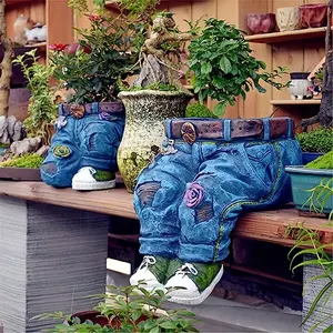 1pc Unique Retro-Style Denim Pants Shaped Planter Pot - Decorative Flower Pot, Whimsical Garden Statue, Outdoor Decor, Yard Art, Patio Decoration, Home Gardening Accessory