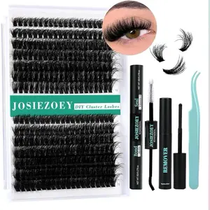 Fluffy Lash Clusters Kit 60D+80D DIY Lash Extension Kit With 10-18MM Thick Individual Lashes Cluster Lash Bond and Seal Remover Tweezers for Eyelash Extension at Home(KIT-60D+80D-280Pcs)