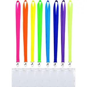 8 Pack Bright Neon Lanyard for ID Badges, Neon Cruise Lanyard with ID Holdersfor Ship Card, Hall Passes for Men, Women, Teens, School (Multi8C, 8pack)