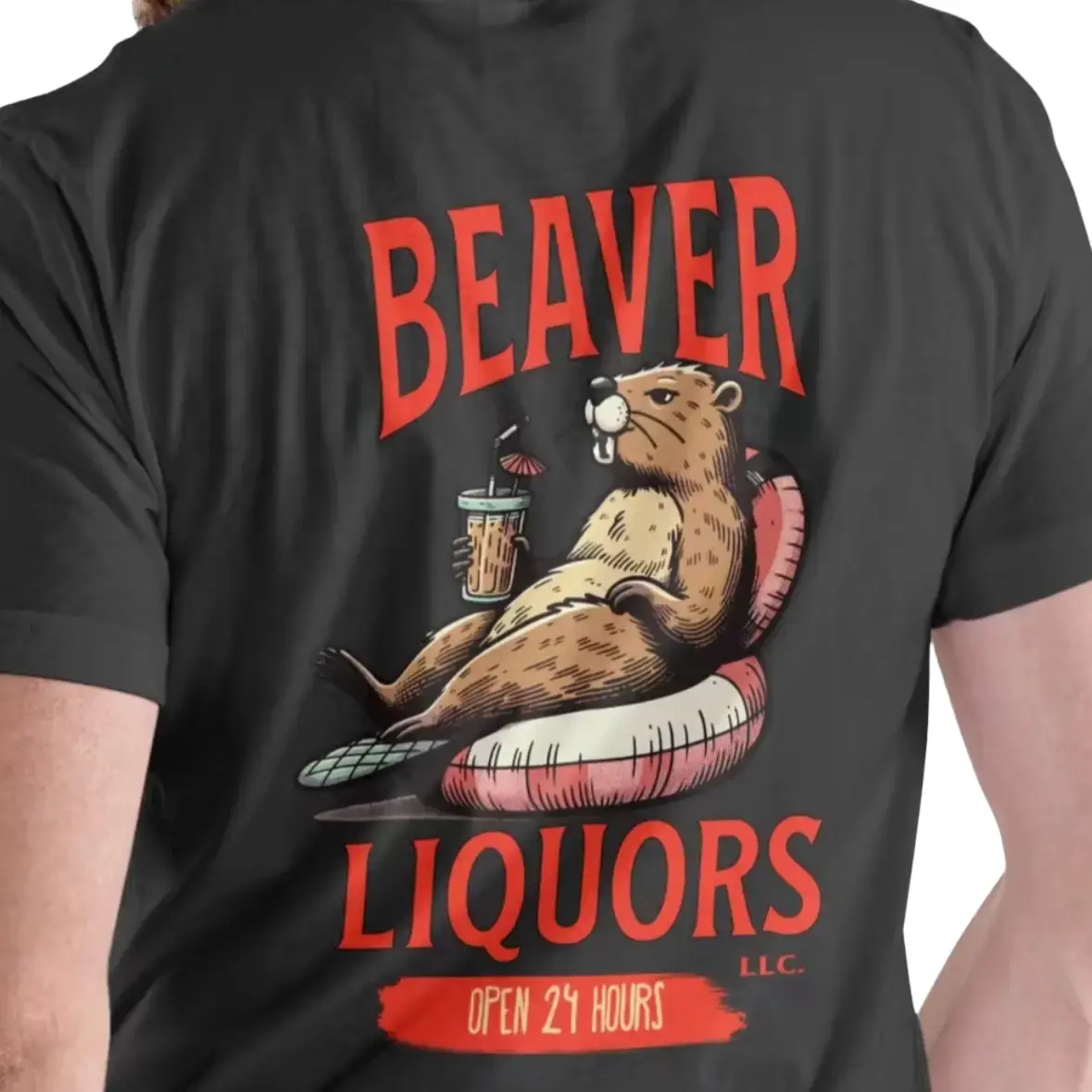 Unisex Beaver Liquors Graphic T-Shirt, Casual Short-Sleeve Round Neck Streetwear in 100% Cotton, Soft Natural Fabric, Tee