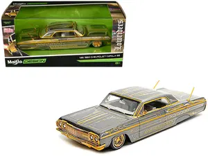 1964 Chevrolet Impala SS Lowrider Gray Metallic with Gold Graphics "Lowriders" "Maisto Design" 1/26 Diecast Model Car by Maisto
