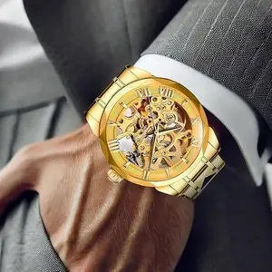 Men's Business Fashion Round Dial Metal Strap Analog Mechanical Watch