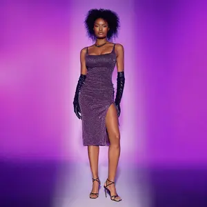 Popilush Shapewear Metallic Knit Bodycon Sculpting Midi Slip Dress Womenswear