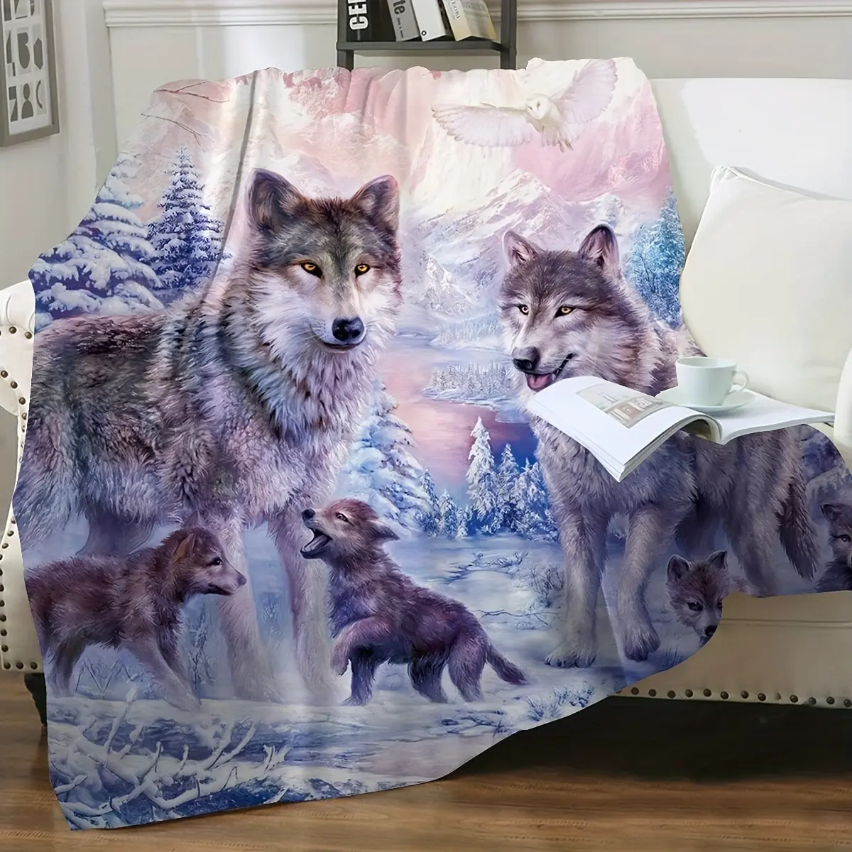 Wolf Print Twin Bed Throw Blanket - Super Soft, Comfortable, Portable Home Travel Blanket, Ideal for Sofa, All Seasons Home Supply Perfect Gift