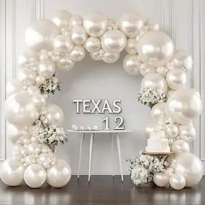 Pearl White Sand Balloons Arch Kit - Double Stuffed Pearl Beige Cream Balloons Different Size 18/12/10/5 inch Pearl Sand White Ivory Balloon for Wedding Birthday Anniversary Party Decorations