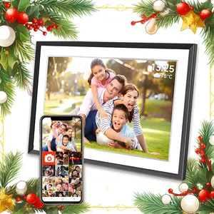 Black 10.1-Inch WiFi Digital Picture Frame - HD 1280*800 FHD IPS Touch Screen, 32GB Storage, Waterproof LED Christmas Lights, Frameo APP Compatible, Home Decor for Landscape & Wall Display, Gift for Photo Lovers