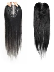 Women'S 100% Real Human Hair Topper, Human Hair Toupee, Hand-Made Natural Straight Hair Wig with Single Knot Clip-In Extensions, Natural Look, Easy Application, No Glue Needed, Suitable for Various Hair Types