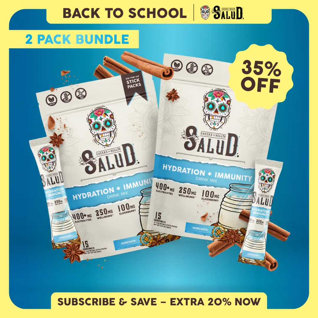 Salud 2-in-1 [Hydration + Immunity - Horchata Duo] Electrolytes Powder, Agua Fresca Drink Mix, Elderberry, Wellmune, Dairy & Soy Free, Non-GMO, Gluten Free, Vegan, 1g Sugar (2-Pack, 30 Servings)