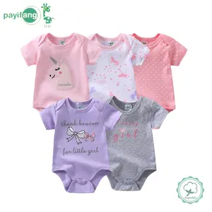 5 sets of baby girls' triangular one-piece outfits, baby cotton short-sleeved onesies, essential items for cute-style baby girl clothing
