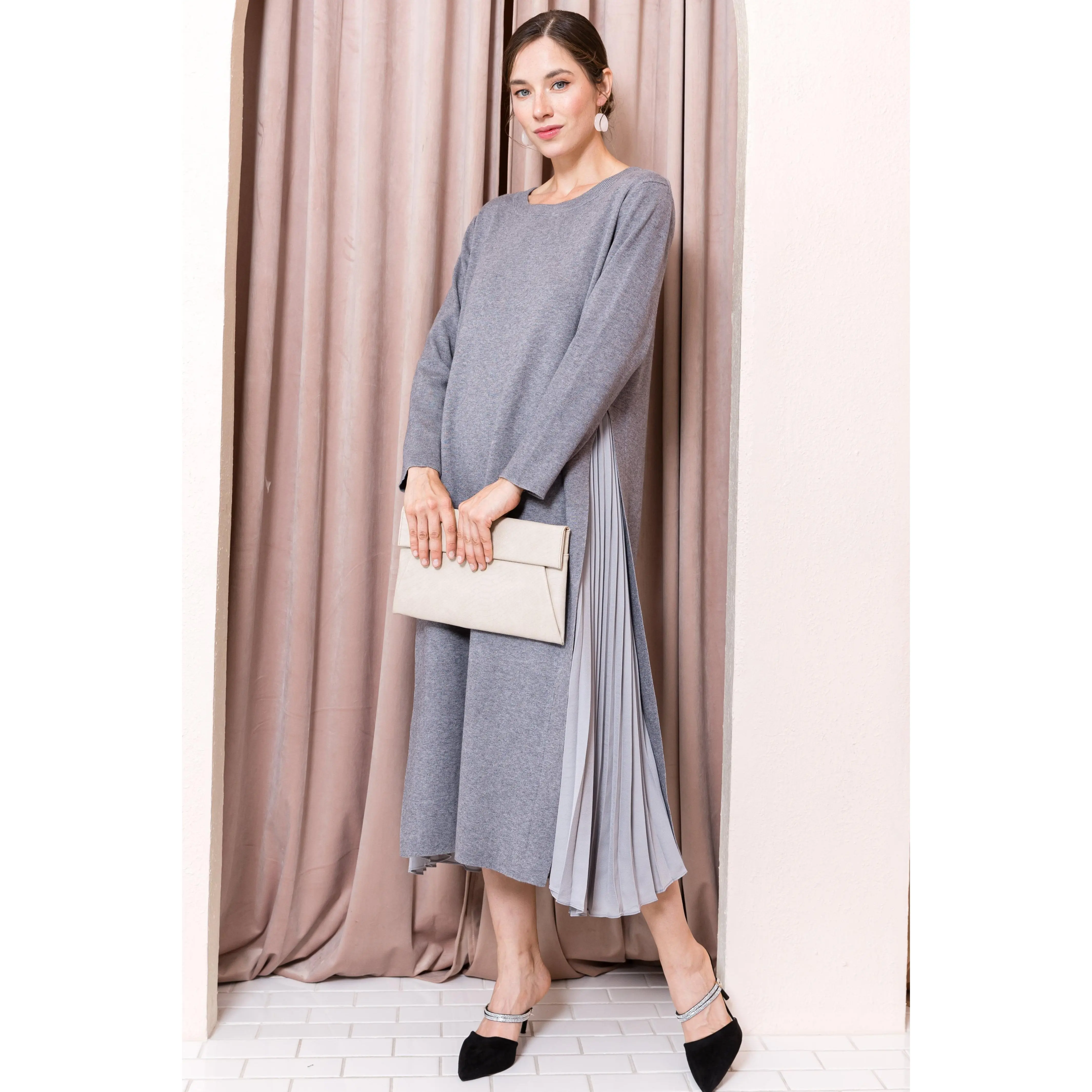 Sammy Stretch Knitted Dress with Pleated Chiffon