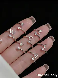 A-Z Initial Cuff Ring, Adjustable Open Design, Adjustable Trendy Rings, Unique Rings, Dainty Crystal Alphabet Letter Ring, Personalized Jewelry for Women, Perfect for Everyday Wear, Stackable with Other Rings, Great as Birthday or Friendship Gift.