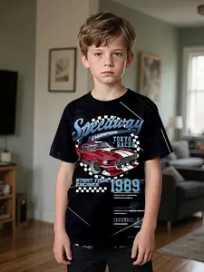Tokyo Track Legend Digital Print T-Shirt for Boys, 100% Polyester Casual Style for Outdoor Sports and Daily Wear, Perfect Gift for Boys