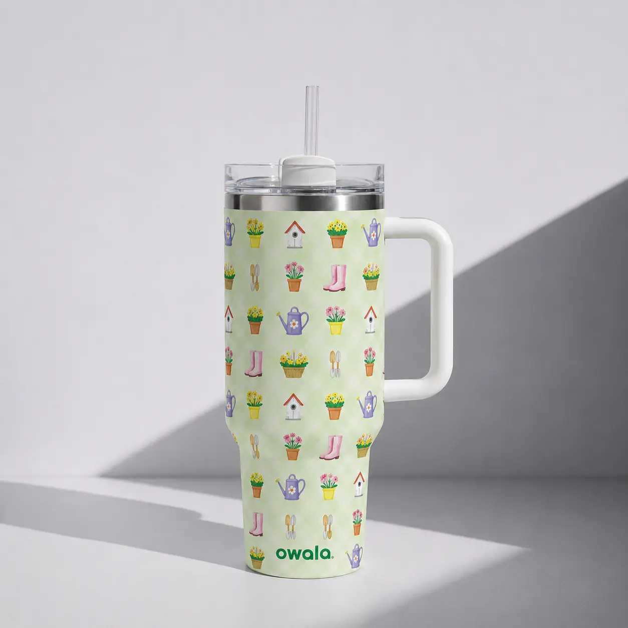 [Limited Edition 2026] Owala 40oz Green Thumb Insulated Tumbler with Handle – Leakproof Stainless Steel Travel Mug with Straw Lid for Gym, Car & Daily Hydration
