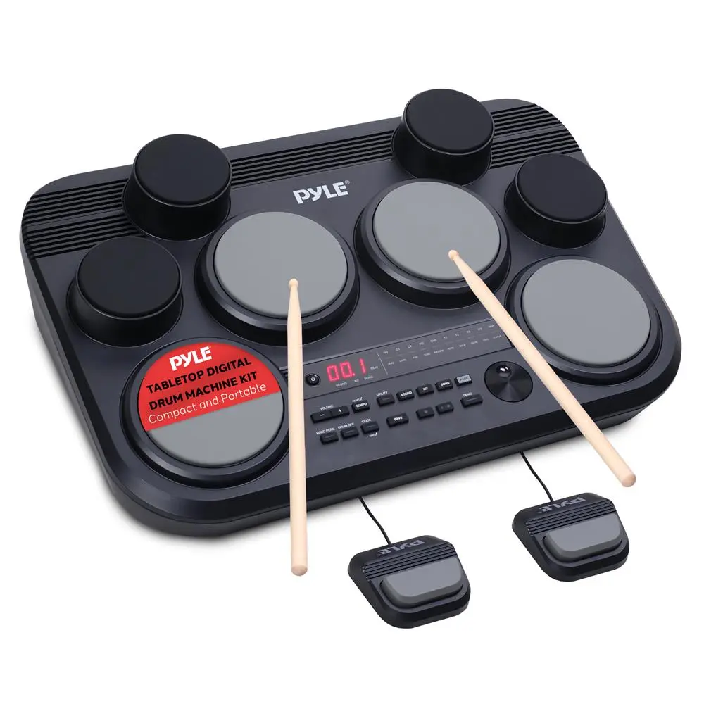 Portable 8-Pad Electronic Drum Pad Set with 2 Sticks, 600 Sounds, Effects, 1/8" Aux Input, USB-C Output, 10 Custom User Kits Storage, Preloaded 80 Drum Kits, Rubber Cymbals, 100-240V AC 50/60Hz 1.0A Power Compatibility, 23.22 x 15.35 x 5.19 Inches, Electr