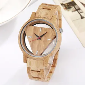 Natural Bamboo Wood Watch for Men Full-Wooden Hollow Case Band Watches Man Quartz Wristwatch Real Wooden Men Clock Male Reloj