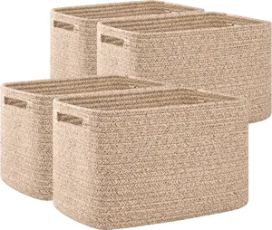 4 Pack Storage Baskets for Organizing, Cube Storage Bins for Shelves, Rectangle Storage Baskets With Handles, Woven Baskets for Storage, 12.7''Lx9''Wx7.8''H, Brown