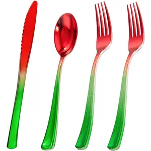 200PCS Christmas Silverware - Red and Green Silverware include 100PCS Red and Green, 50PCS Red and Green, 50PCS Red and Green for Christmas