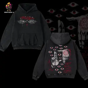 Alucard Hellsing The zSABBATHz Red Eyes Vampire Hoodie Distressed Acid Wash Heavyweight Pullover Occult Sigil Dark Aesthetic Streetwear Grunge Vintage 90s Cyberpunk Casual Men Women Gymer Essential TikTok Trending Shop