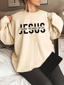 Women's Letter Print Round Neck Fitted Sweatshirt, Casual Drop Shoulder Long Sleeve Pullover for Fall & Winter, Women's Clothes for Daily Wear, Womenswear Tops