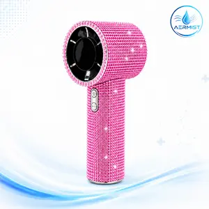 Portable Handheld Mini Fan, USB Rechargeable 3-Speed Turbo Fan with LED Digital Display, Pink Rhinestone Cooling Fan for Women, Travel, Makeup and Desk Use Smart Fan High Power Fan