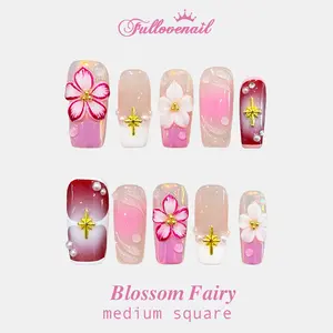 Fullovenail（Buy3 Get 1 Free） "Floral Fairy" Collection 10PCS  Handmade Press on Nail 3D /Reusable Acrylic Gel Fake Nail